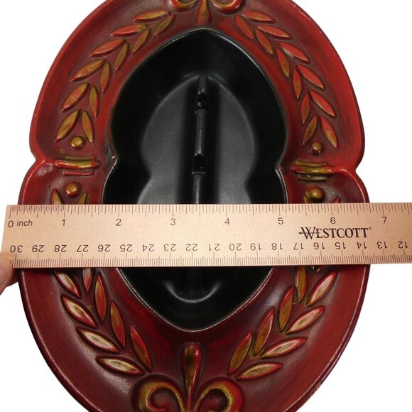 Vintage 1970s USA Mid Century Heager Red AshTray Wheat Leaf Baroque Crest 1068 - Picture 10 of 10